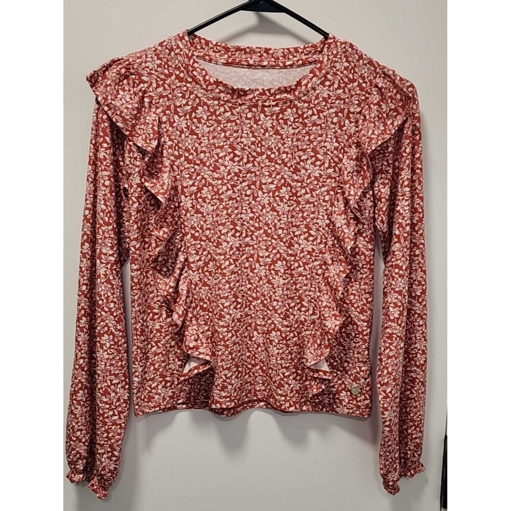 Aeropostale Kids Rust Red Floral Ruffle Long Sleeve Top